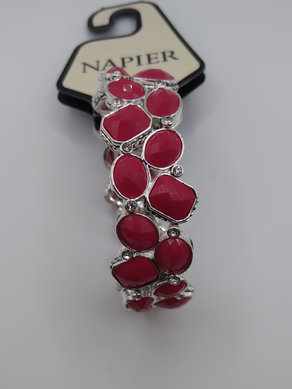 Napier Silver Tone and Strawberry Colored Cabochons Sz 7